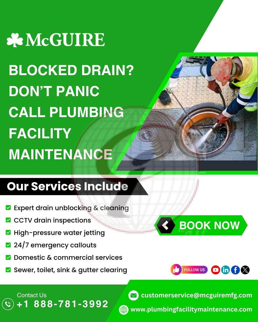 BLOCKED DRAIN DON’T PANIC – CALL PLUMBING FACILITY MAINTENANCE