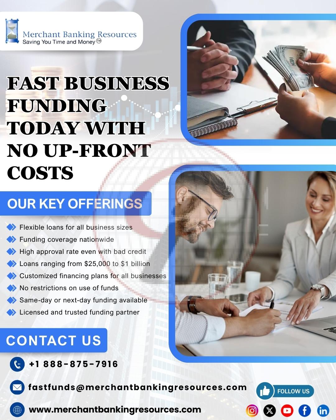 Fast business funding today with no-up front costs