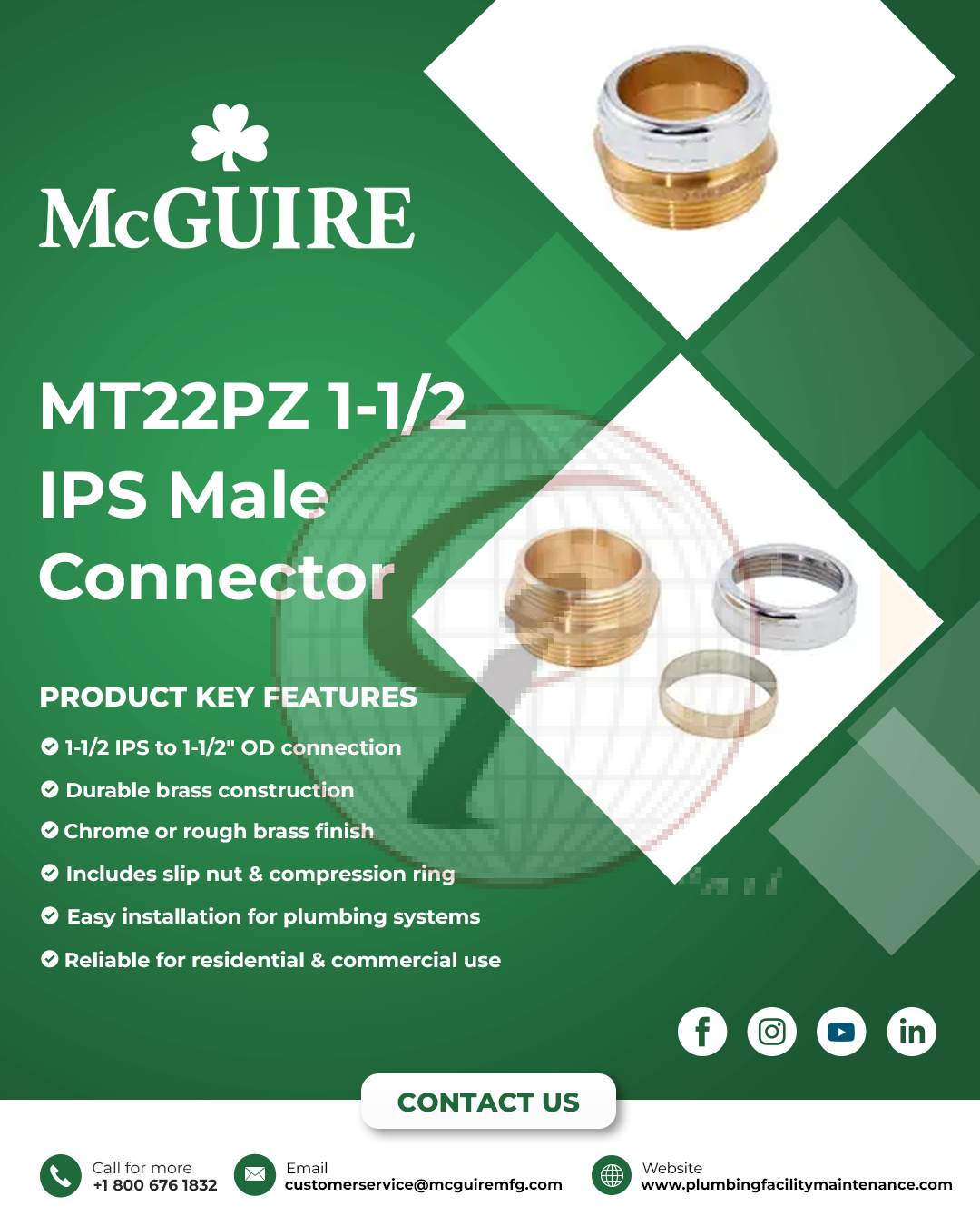 MT22PZ 1-1/2 IPS Male Connector