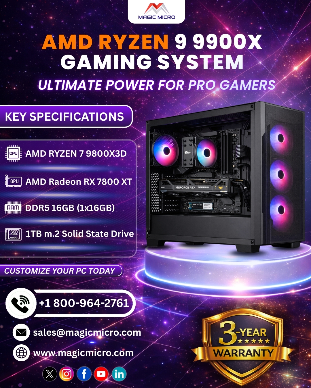 AMD ryezen9 9800x 3d gaming system