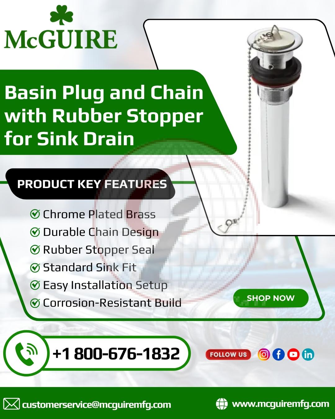 Basin Plug and Chain with Rubber Stopper for Sink Drain