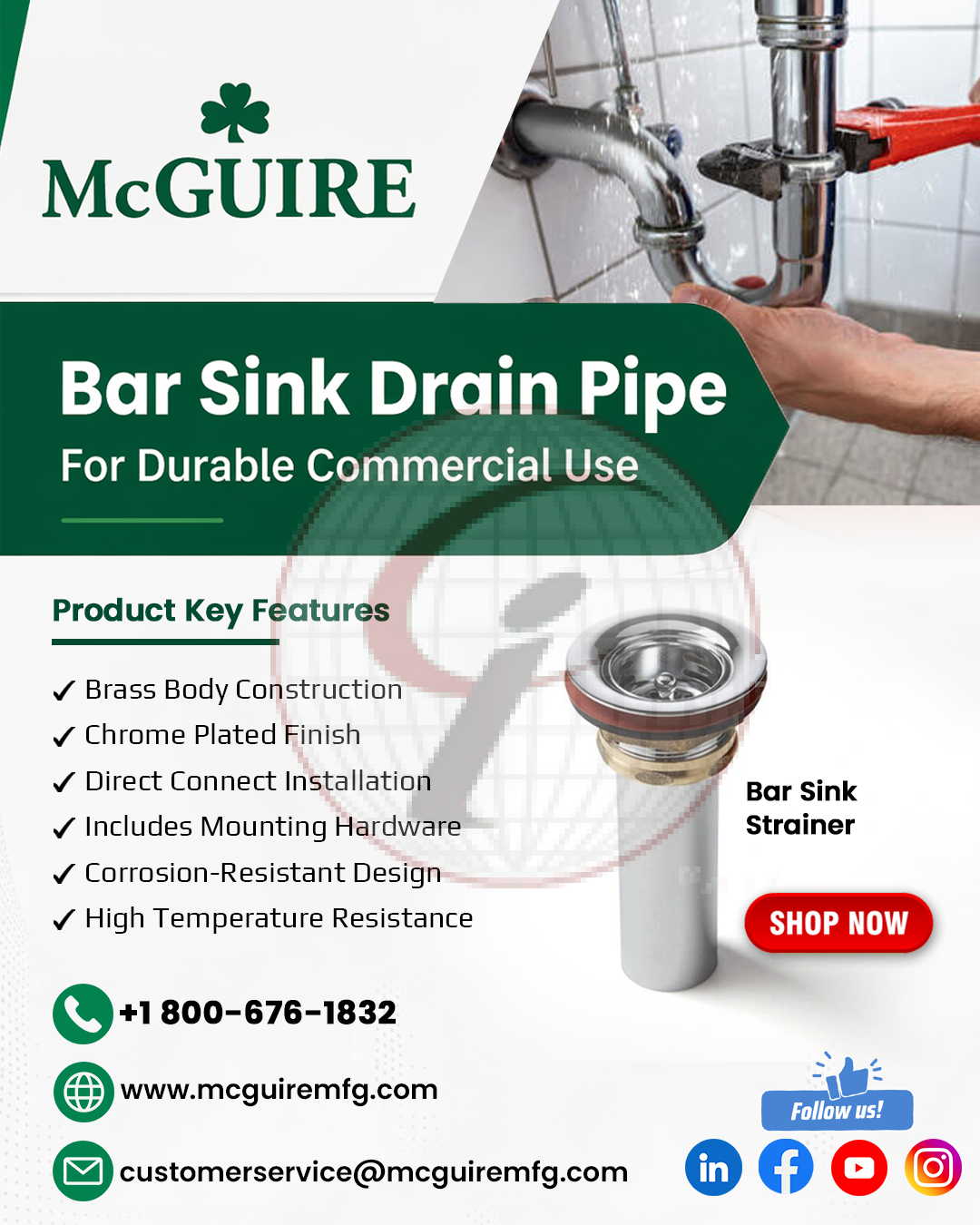 Bar Sink Drain Pipe For Durable Commercial