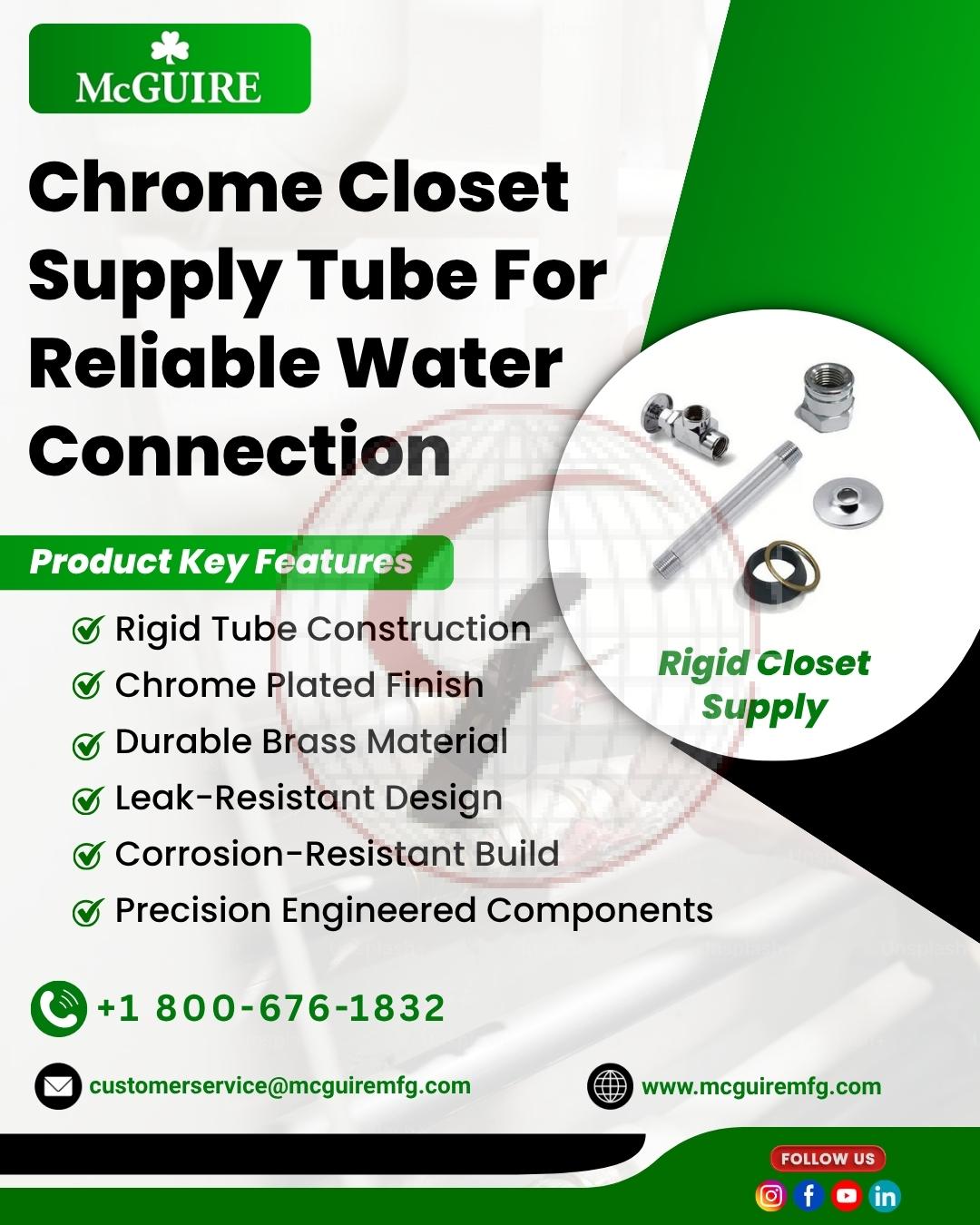 Chrome Closet Supply Tube For Reliable Water Connection