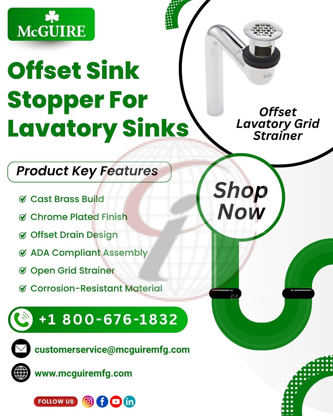 Offset Sink Stopper For Lavatory Sinks