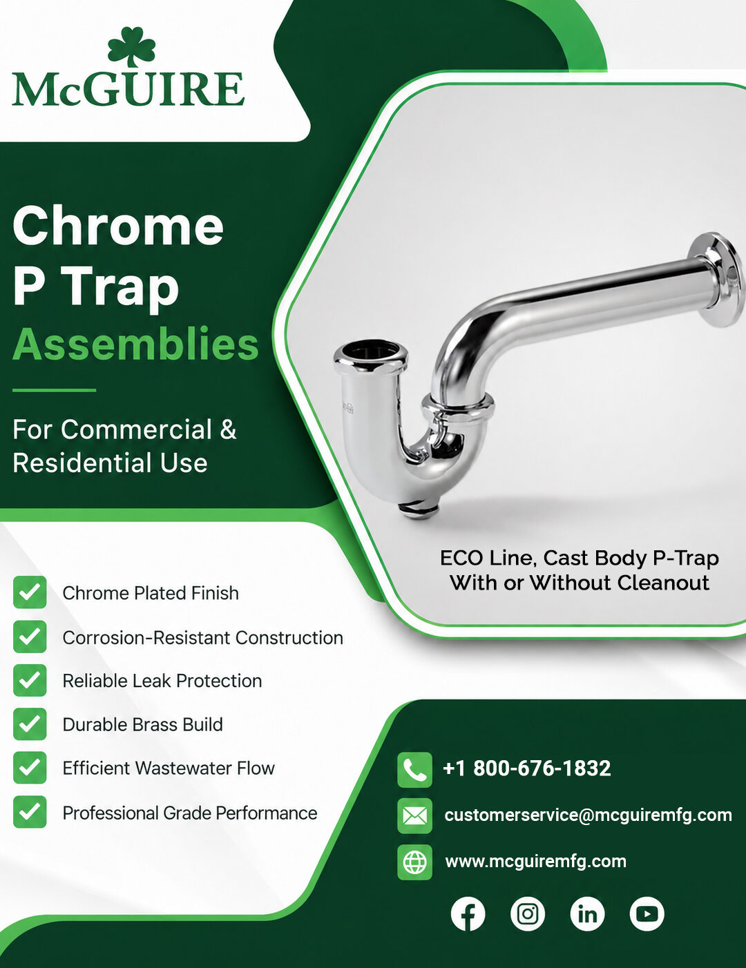 Chrome P Trap Assemblies for Commercial & Residential Use