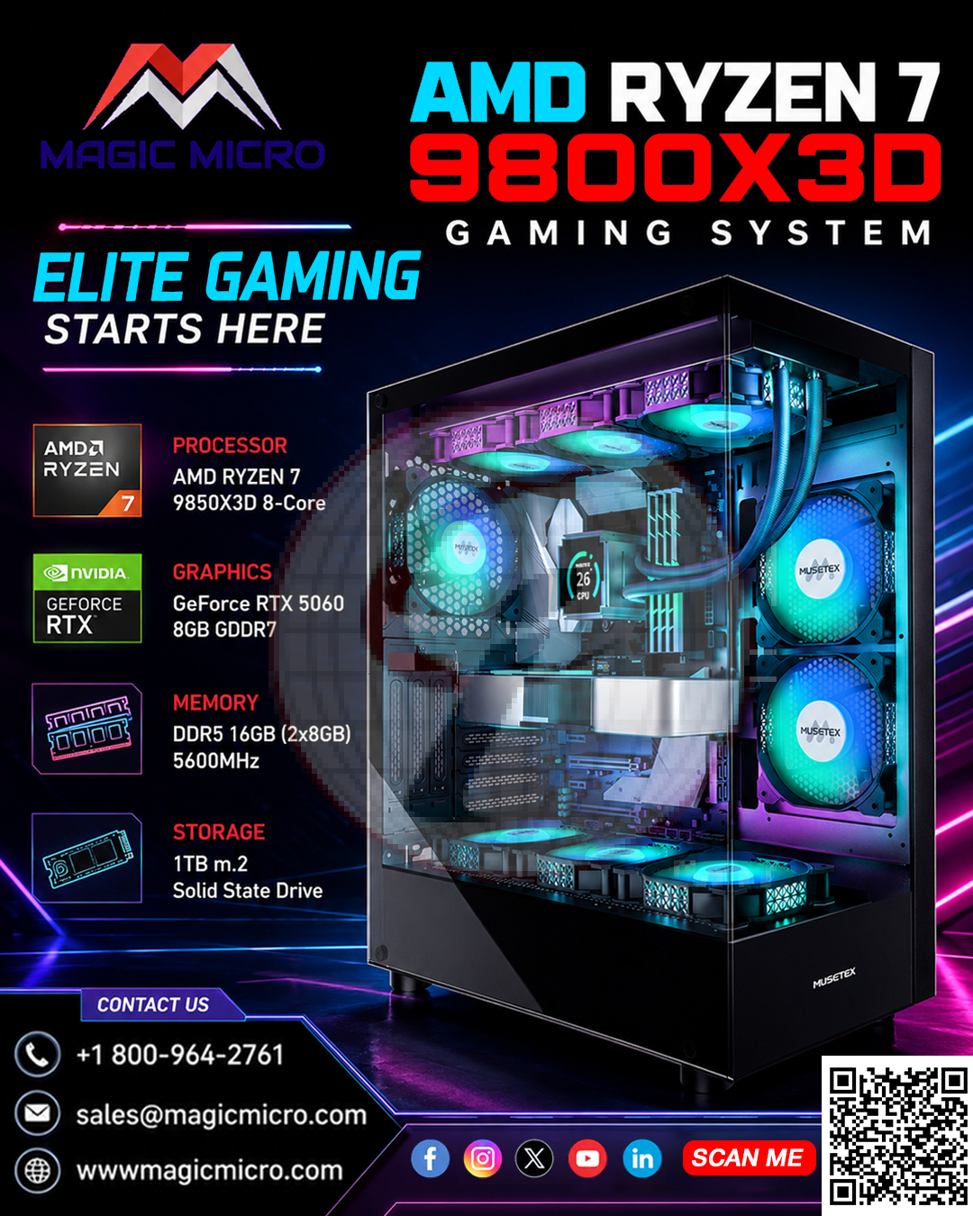 AMD Ryzen 7 9800X3D Gaming System