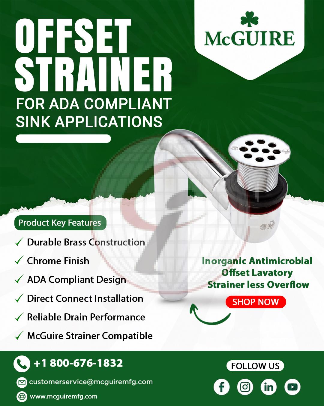 Offset Strainer for ADA Compliant Sink Applications
