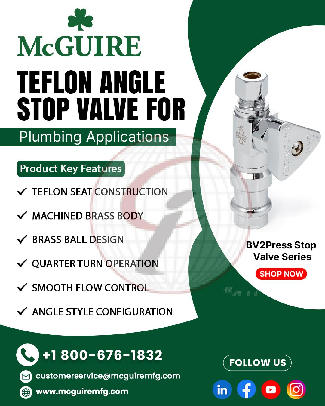 Teflon Angle Stop Valve for Plumbing Applications